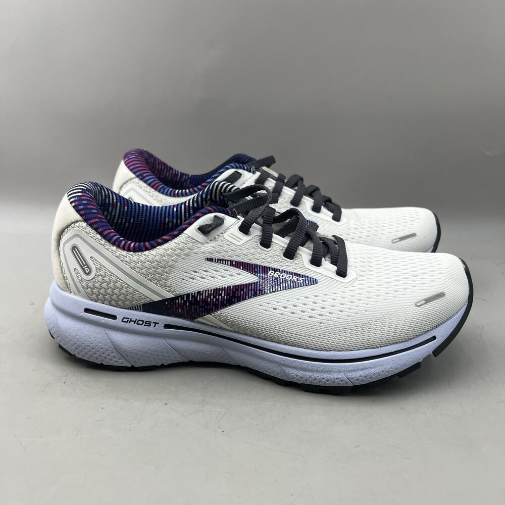 Brooks Ghost 14 Running Shoes Women Size 7 B White Blue Comfort Cushion Sneakers